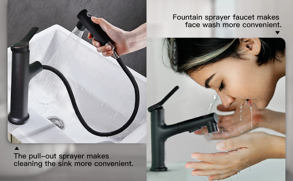 New Modern Style Pull out Bathroom Mixer Sink Faucet Sink Bathroom Faucets with Sprayer Bathroom Taps